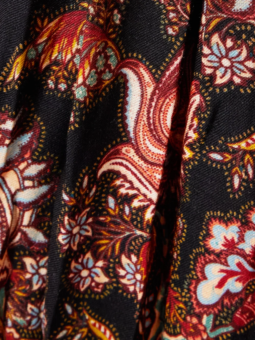 Close-up detail of the Ulla Johnson Celia Pleated Paisley-print Wool-blend Twill Midi Dress