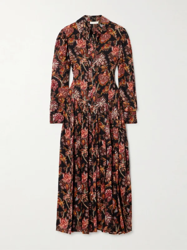 Ulla Johnson Celia Pleated Paisley-print Wool-blend Twill Midi Dress