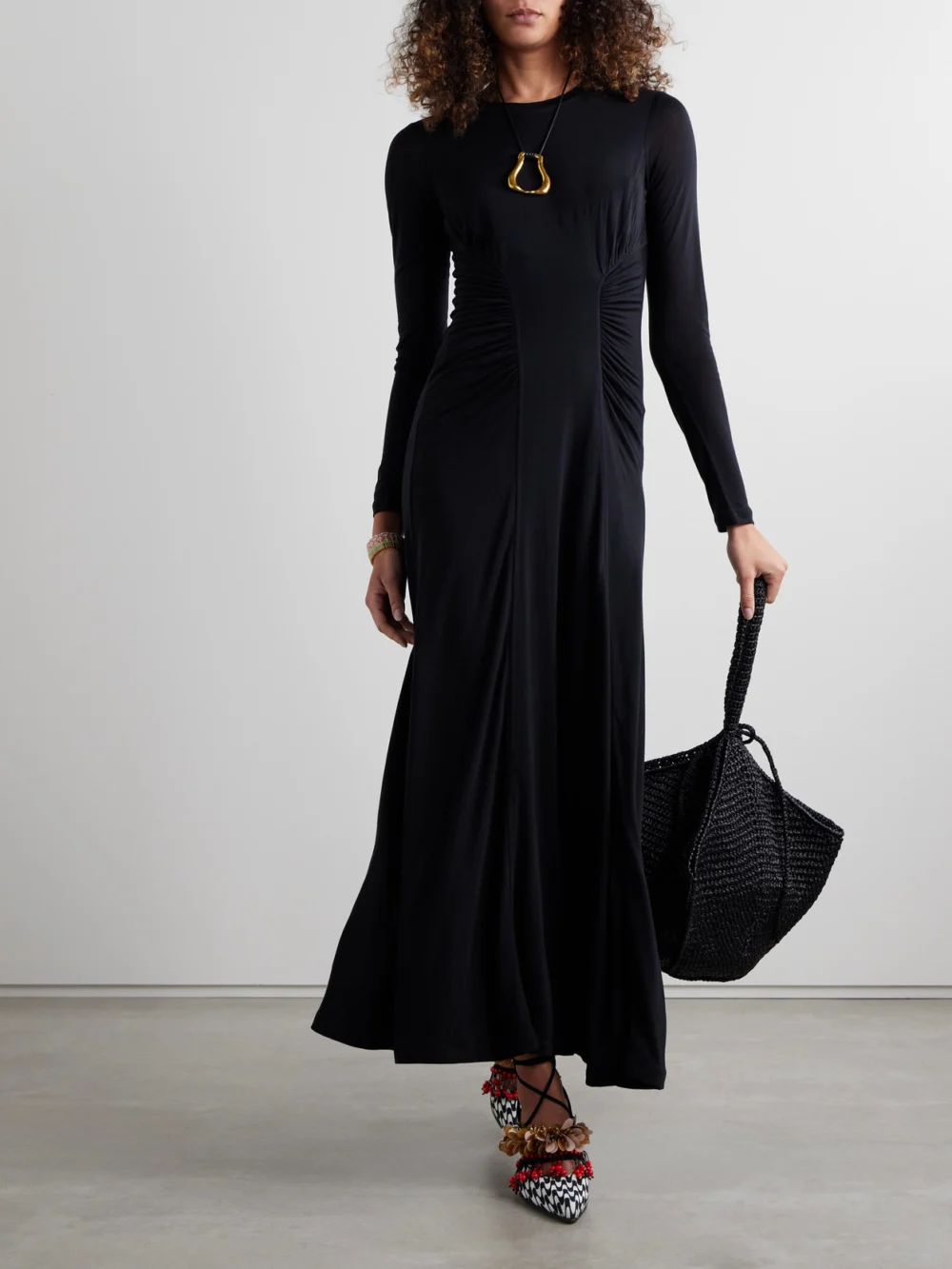 Ulla Johnson Ceryse Ruched Lyocell-jersey Maxi Dress, worn by a model