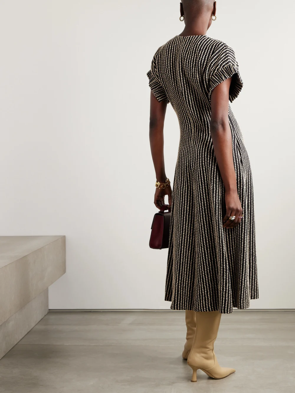 Back view of the Ulla Johnson Devon Embroidered Wool-blend Midi Dress