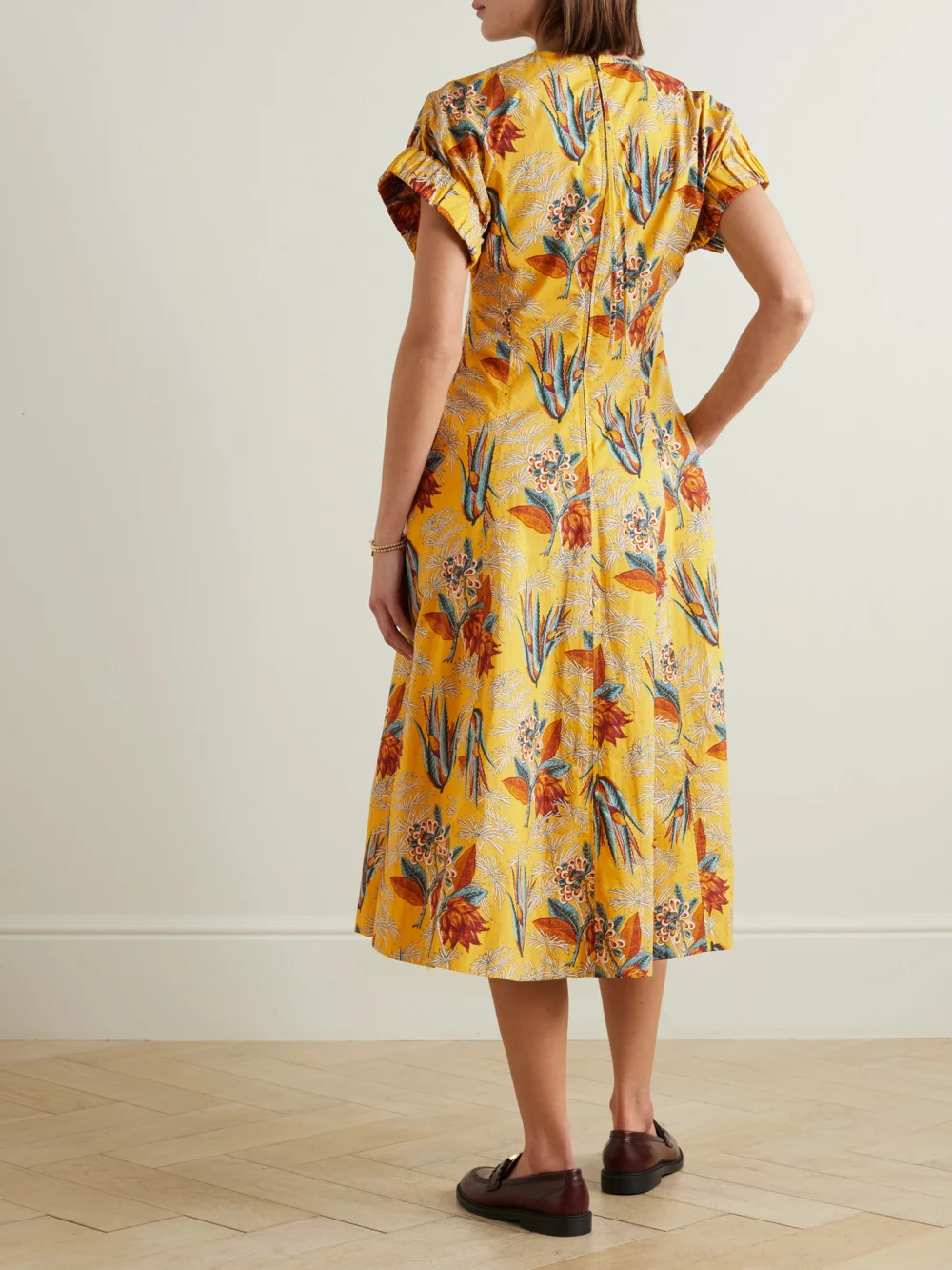 Back view of the Ulla Johnson Devon Floral-print Cotton-poplin Midi Dress