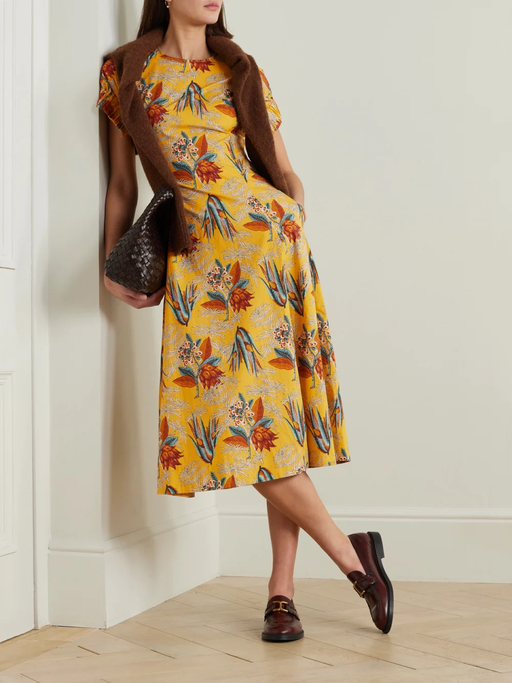 Ulla Johnson Devon Floral-print Cotton-poplin Midi Dress, worn by a model