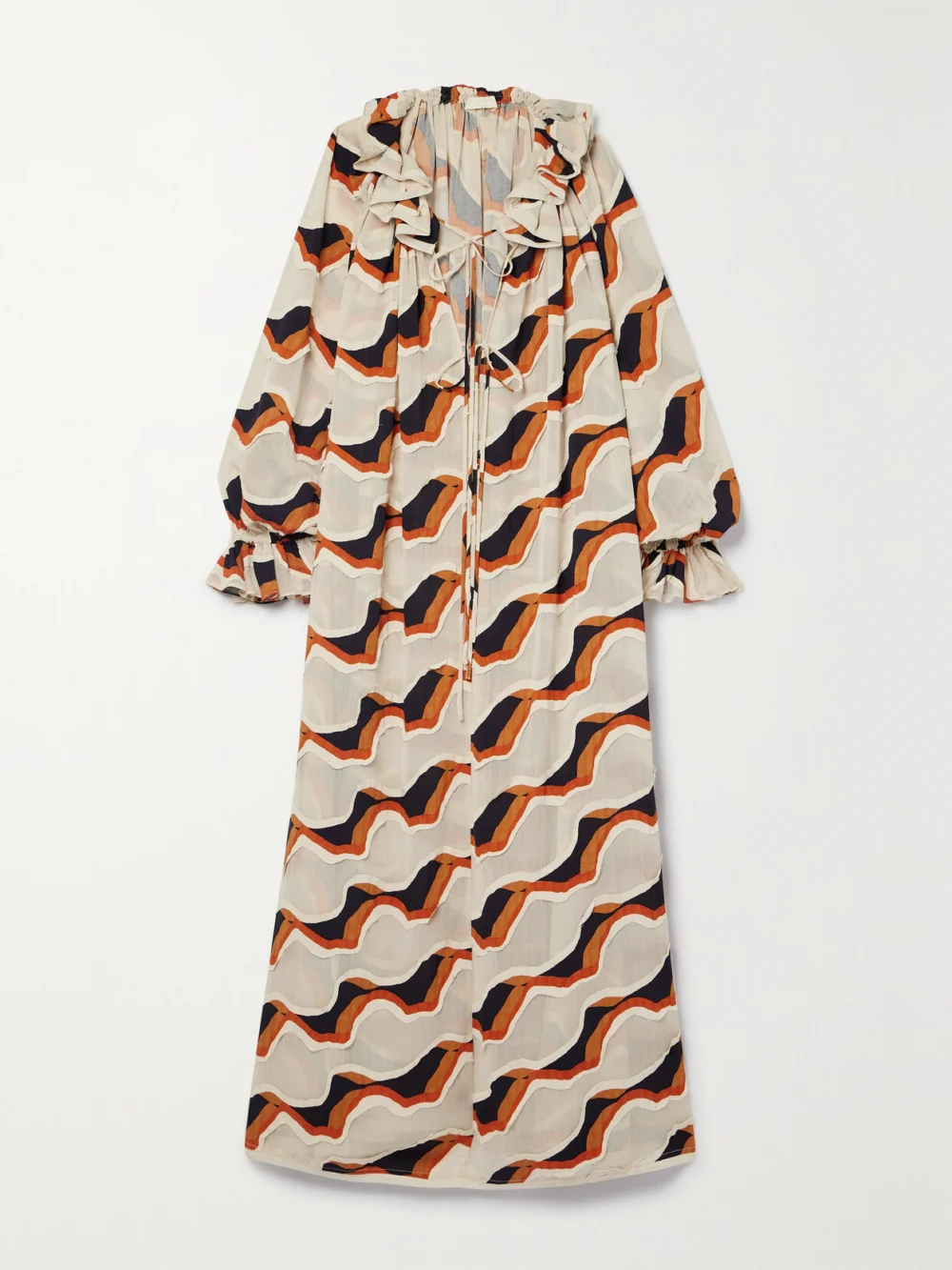 Ulla Johnson Echo Oversized Ruffled Printed Devoré-voile Maxi Dress in beige
