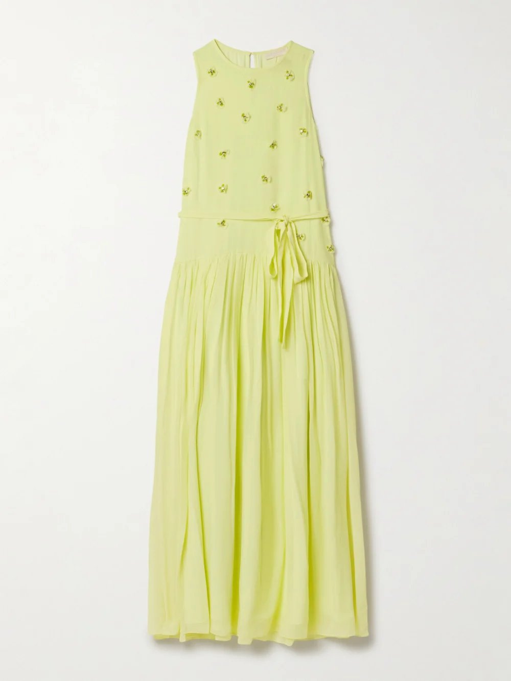 Ulla Johnson Eleni Belted Embellished Silk-georgette Maxi Dress in chartreuse