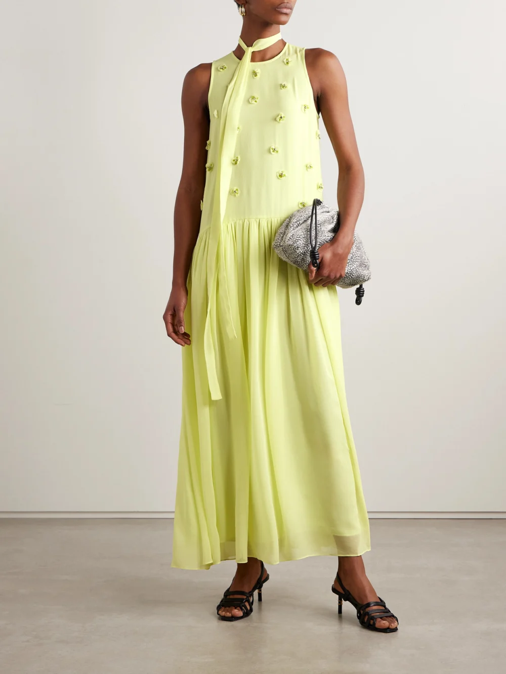 Ulla Johnson Eleni Belted Embellished Silk-georgette Maxi Dress, worn by a model