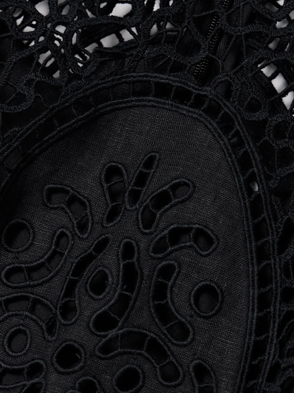 Close-up detail of the Ulla Johnson Eleni Guipure Lace-trimmed Linen Mini Dress
