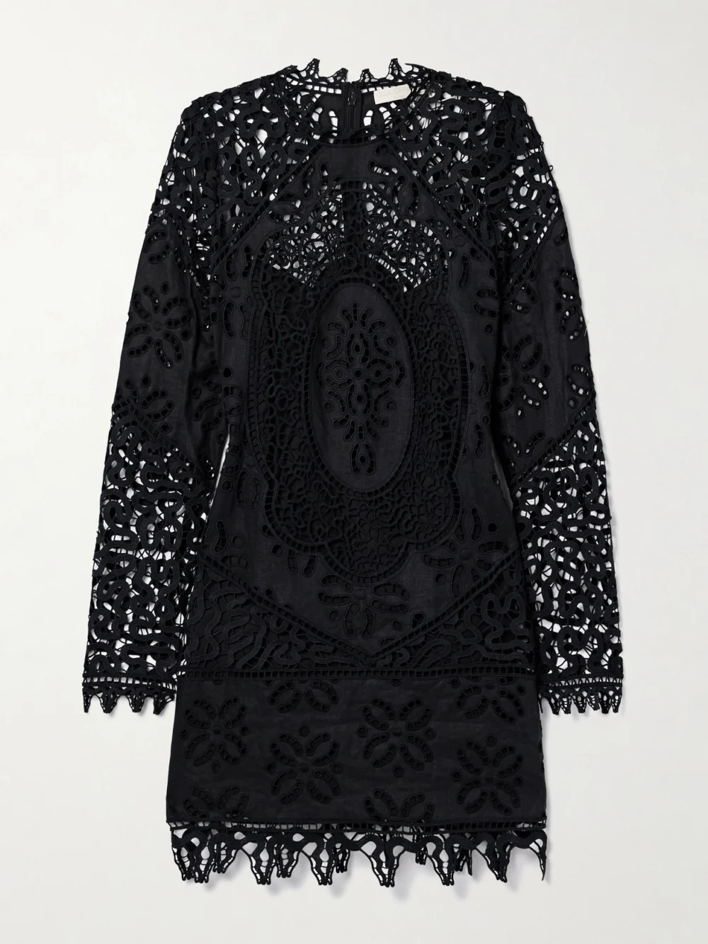 Ulla Johnson Eleni Guipure Lace-trimmed Linen Mini Dress in black
