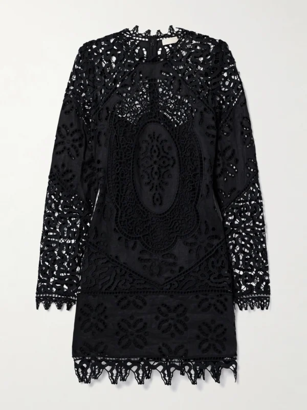 Ulla Johnson Eleni Guipure Lace-trimmed Linen Mini Dress