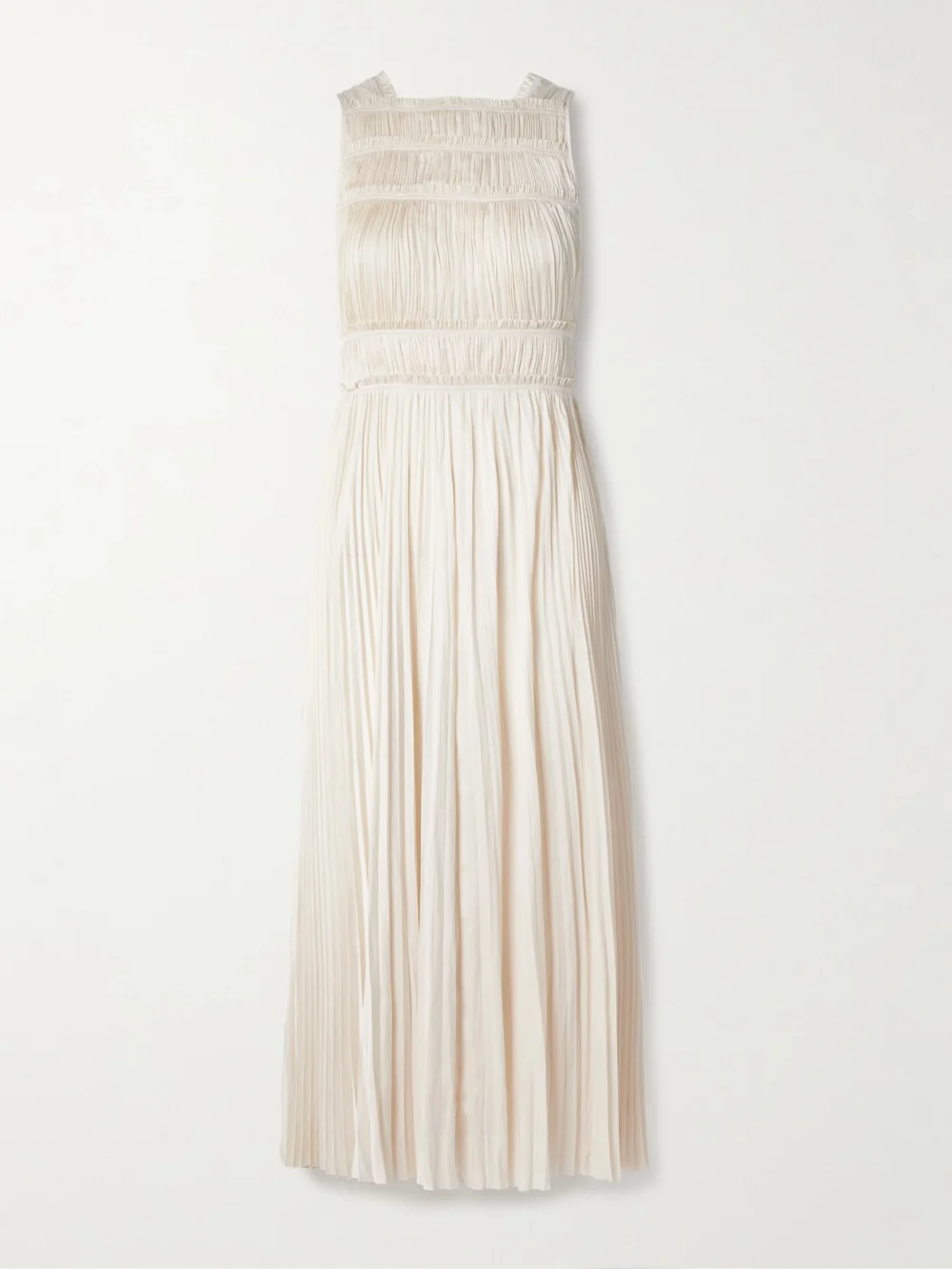 Ulla Johnson Elle Paneled Plissé-satin Midi Dress in ecru