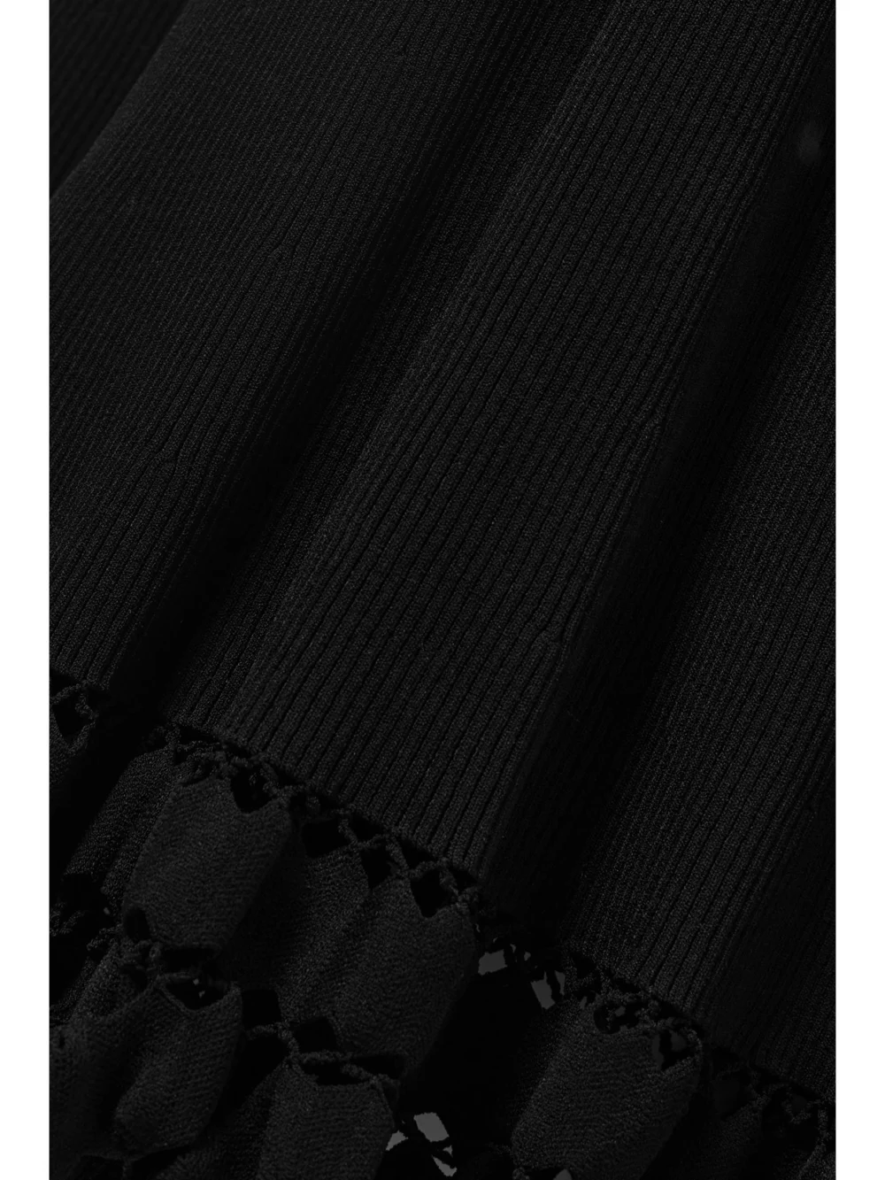 Close-up detail of the Ulla Johnson Fiora Crochet-trimmed Ribbed Stretch-knit Midi Dress