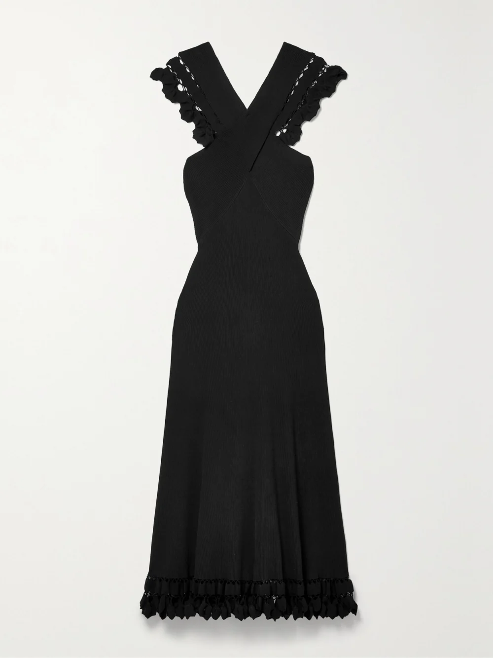 Ulla Johnson Fiora Crochet-trimmed Ribbed Stretch-knit Midi Dress in black