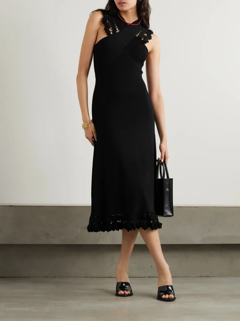 Ulla Johnson Fiora Crochet-trimmed Ribbed Stretch-knit Midi Dress