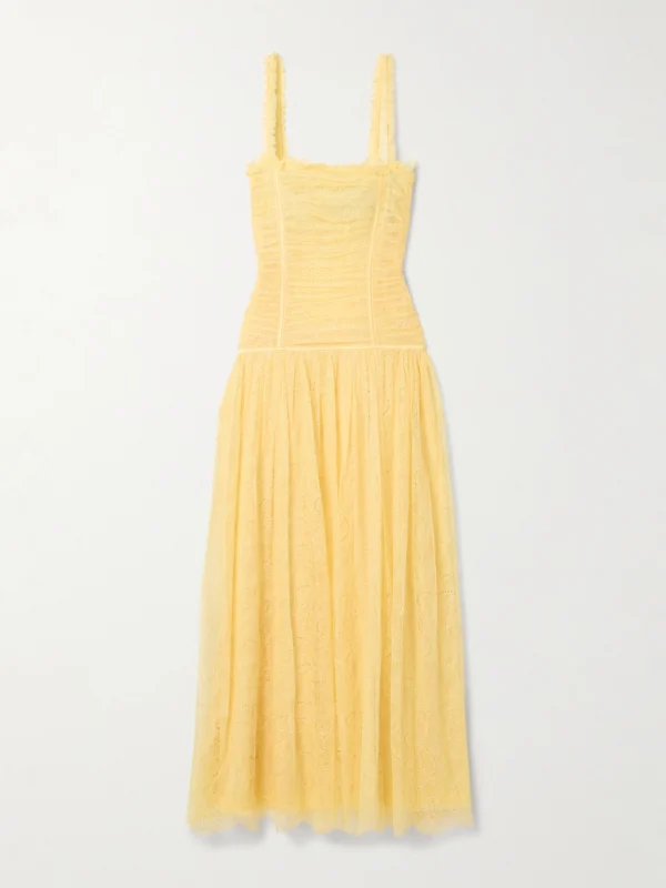 Ulla Johnson Florelle Ruched Chantilly Lace Maxi Dress