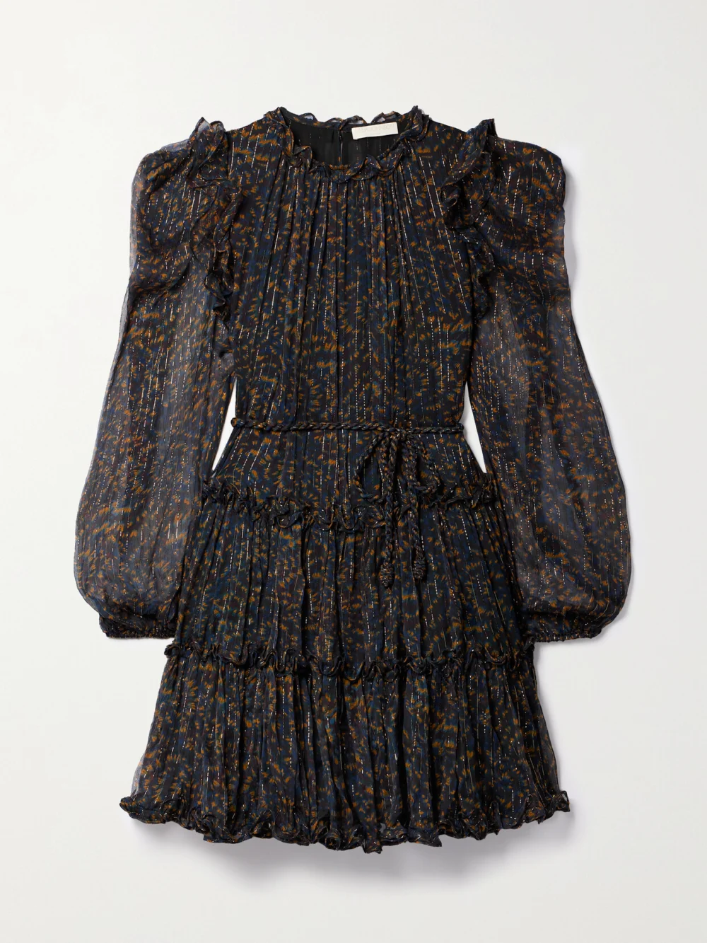 Ulla Johnson Gaelle Ruffled Printed Metallic Silk-chiffon Mini Dress in multi
