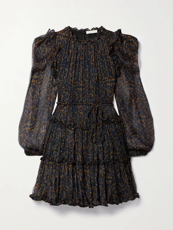 Ulla Johnson Gaelle Ruffled Printed Metallic Silk-chiffon Mini Dress