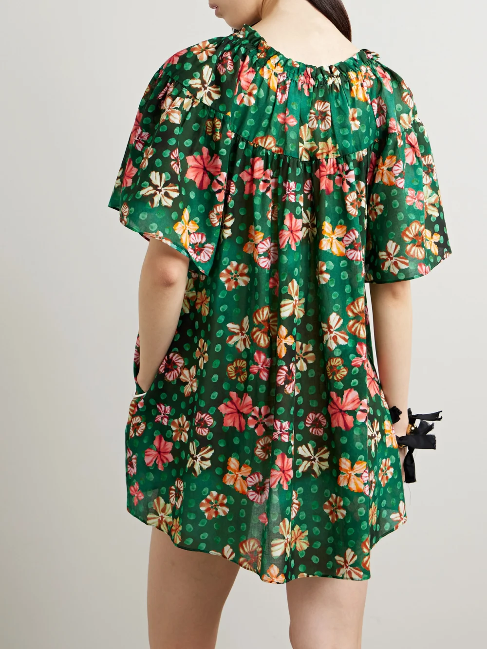 Back view of the Ulla Johnson Gallia Printed Cotton-blend Voile Mini Dress