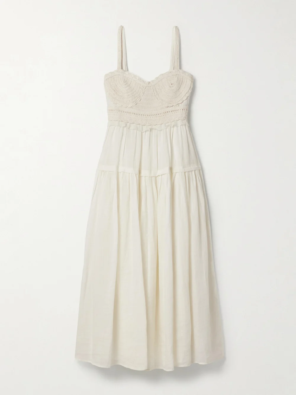 Ulla Johnson Gisella Ruffled Crocheted Cotton-trimmed Ramie Midi Dress in cream