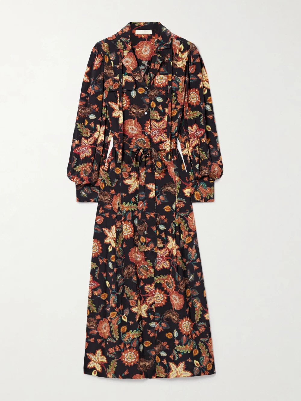 Ulla Johnson Giselle Belted Floral-print Silk Midi Dress in black