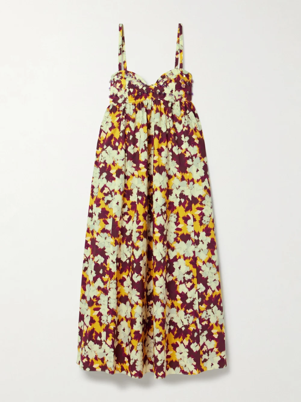 Ulla Johnson Harlan Embellished Printed Cotton-poplin Midi Dress in yellow