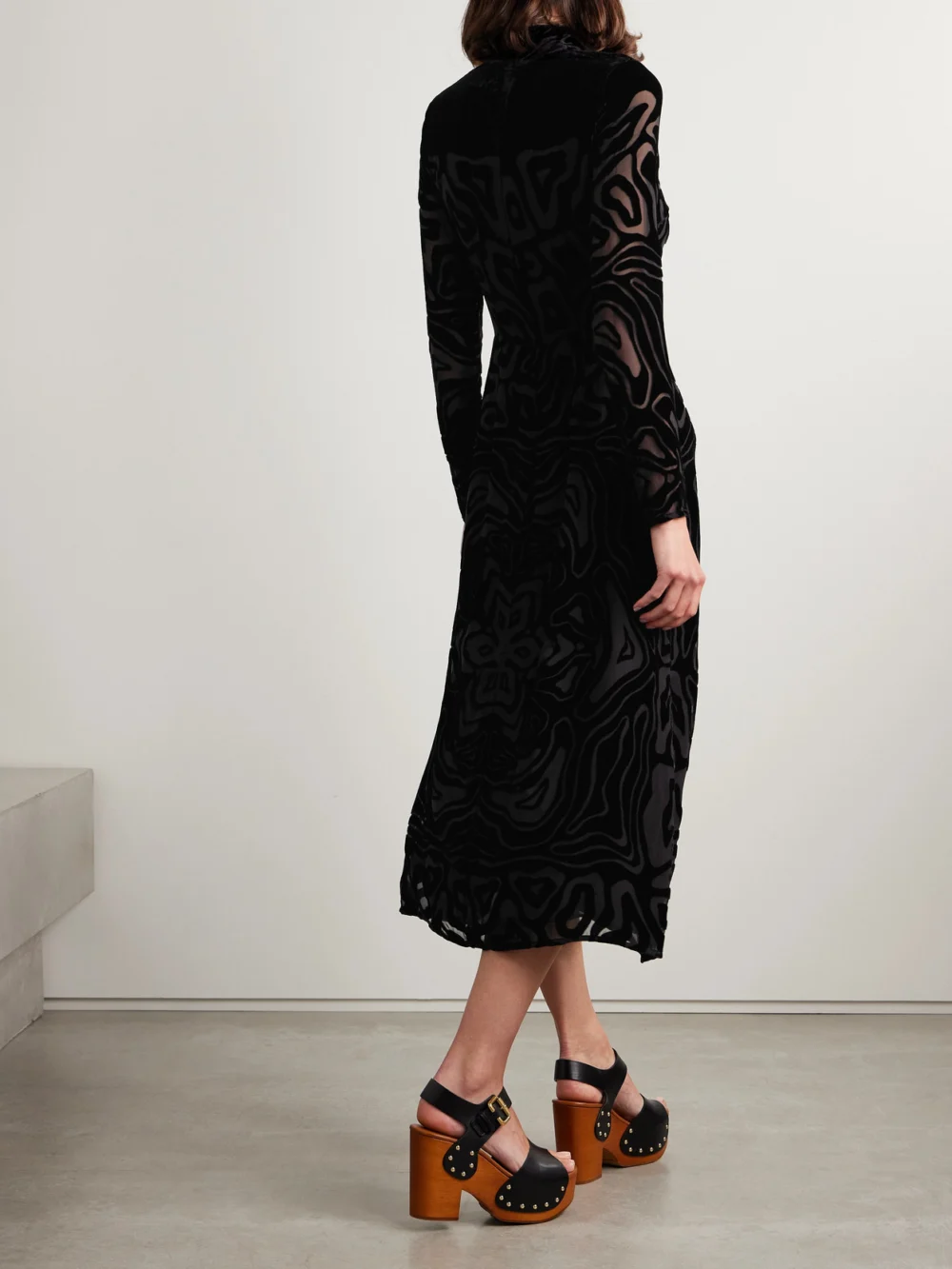 Back view of the Ulla Johnson Helena Devoré-velvet Midi Dress