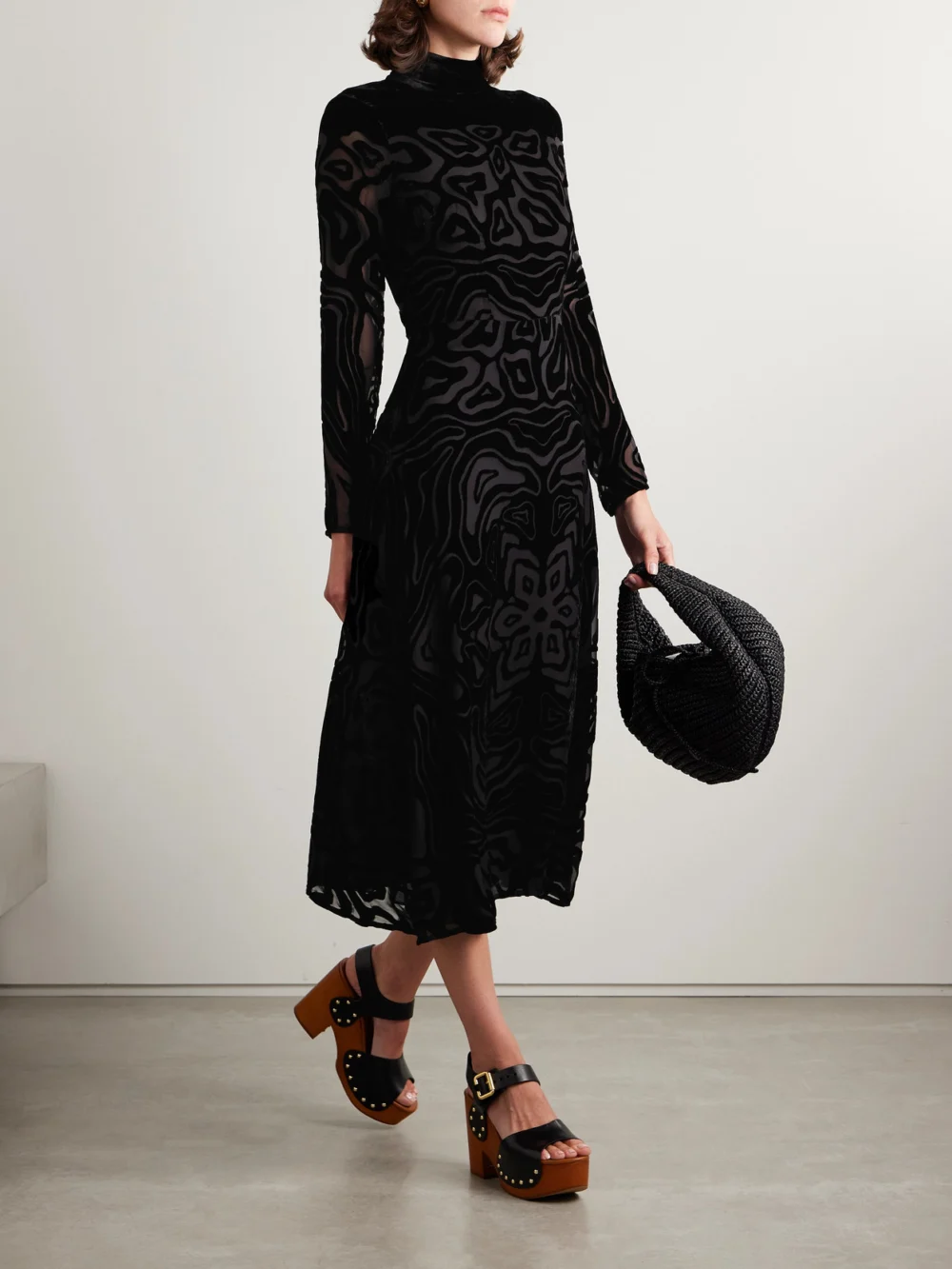 Ulla Johnson Helena Devoré-velvet Midi Dress, worn by a model
