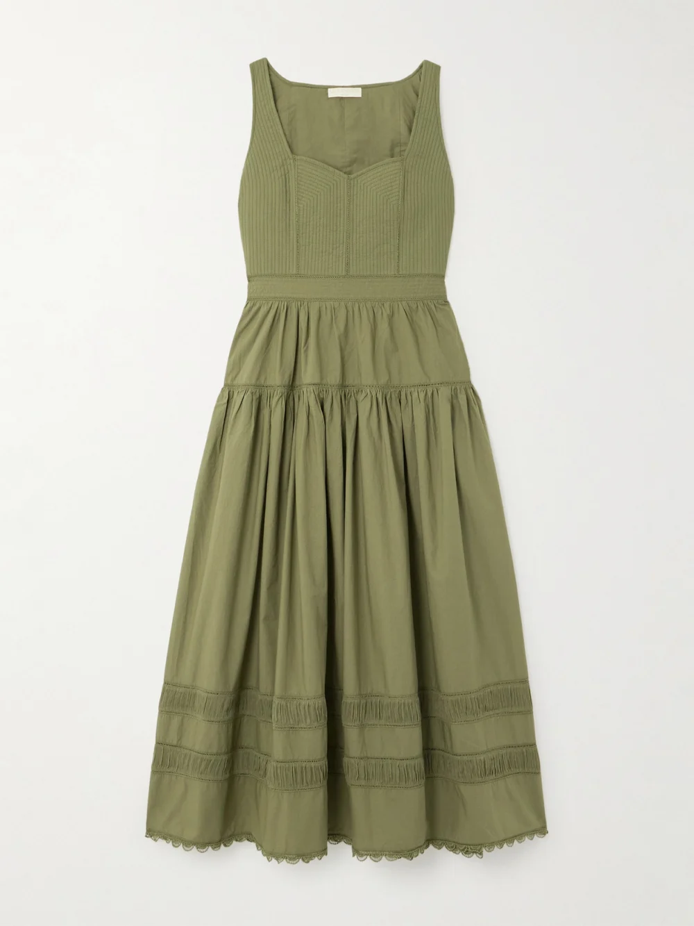 Ulla Johnson Isadora Tiered Lace-trimmed Cotton-poplin Midi Dress in green