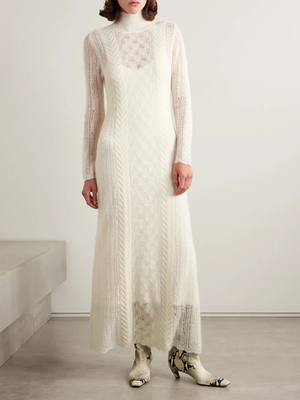 Ulla Johnson Kassia Pointelle-knit Alpaca-blend Turtleneck Maxi Dress, worn by a model