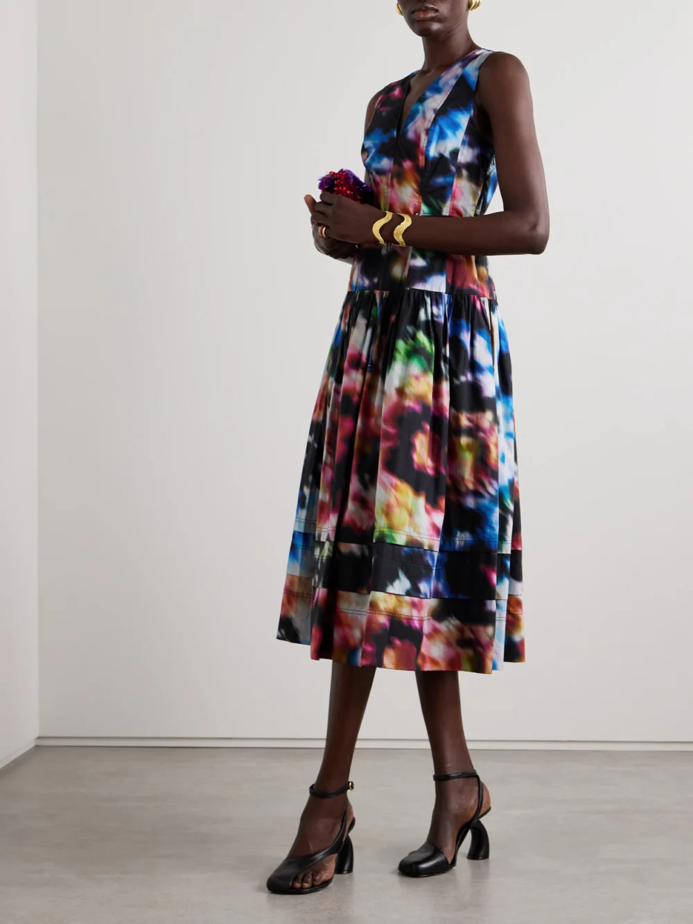 Ulla Johnson Kiran Belted Printed Cotton-poplin Midi Dress, worn by a model