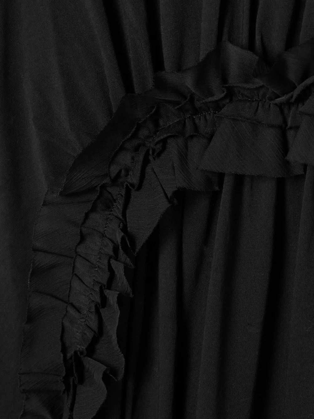 Close-up detail of the Ulla Johnson Lilia Crepon-trimmed Ruched Organic Cotton-jersey Midi Dress