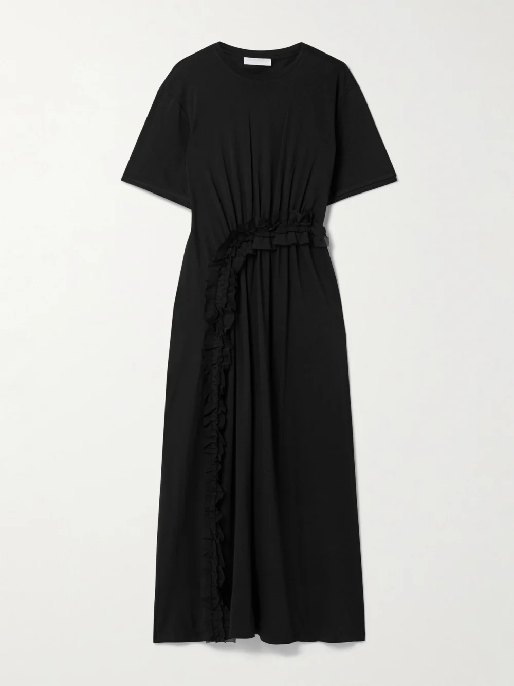 Ulla Johnson Lilia Crepon-trimmed Ruched Organic Cotton-jersey Midi Dress in black