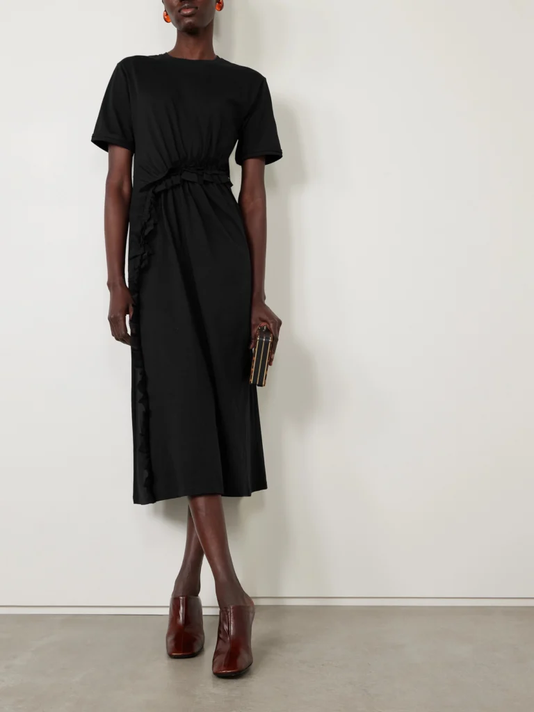 Ulla Johnson Lilia Crepon-trimmed Ruched Organic Cotton-jersey Midi Dress