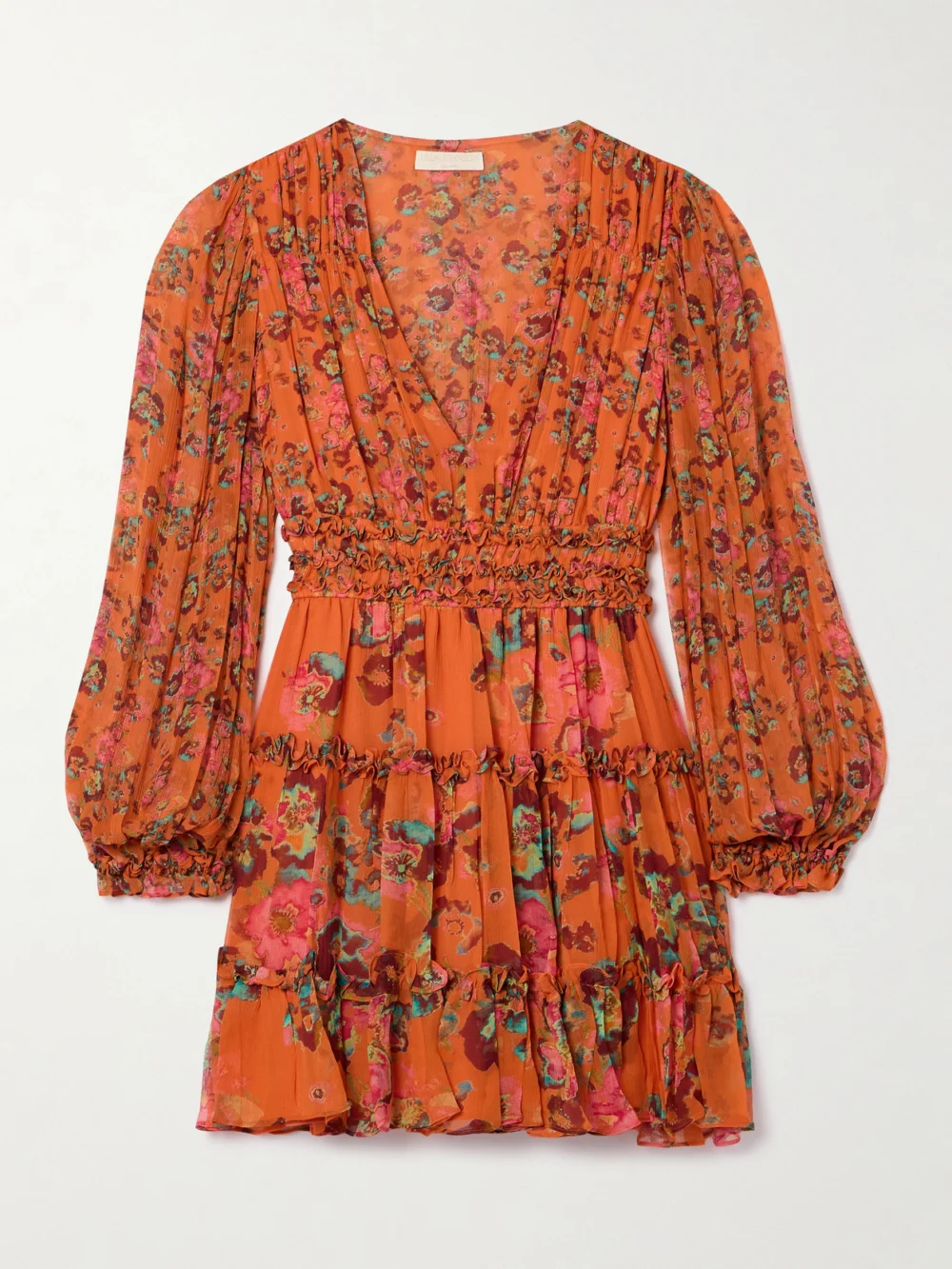 Ulla Johnson Lya Ruffled Floral-print Silk-crepon Mini Dress in orange