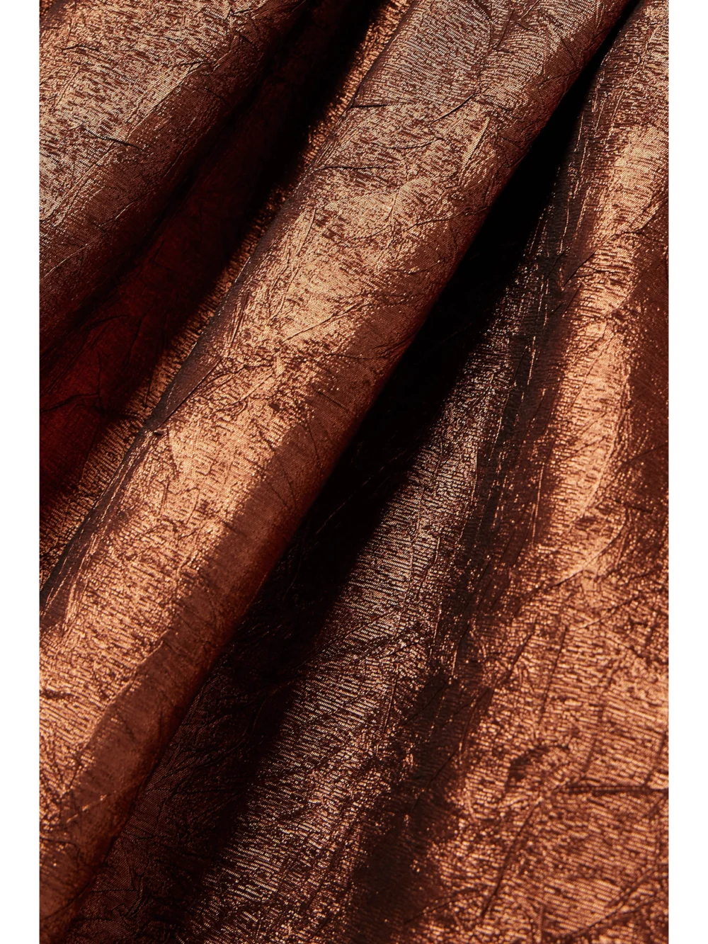 Close-up detail of the Ulla Johnson Seraphina Shirred Metallic Crinkled-taffeta Midi Dress