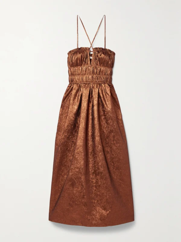 Ulla Johnson Seraphina Shirred Metallic Crinkled-taffeta Midi Dress