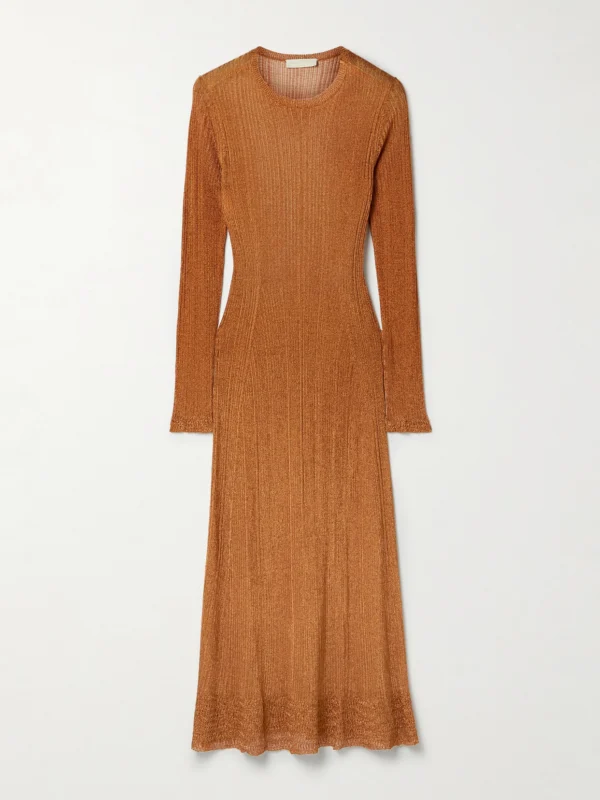 Ulla Johnson Simone Metallic Ribbed-knit Midi Dress