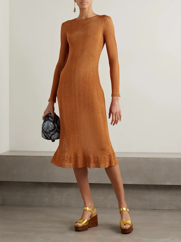 Ulla Johnson Simone Metallic Ribbed-knit Midi Dress