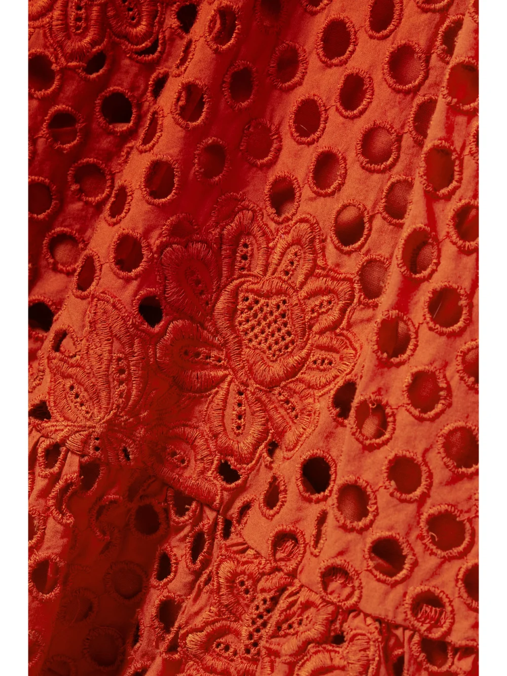 Close-up detail of the Ulla Johnson Simone Tiered Broderie Anglaise Cotton Dress