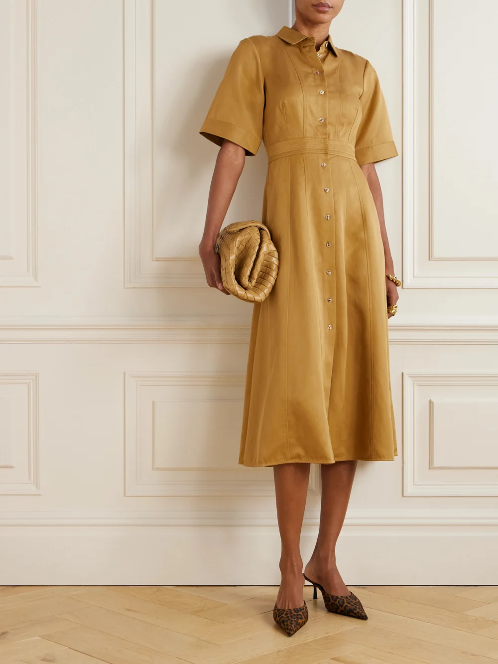 Ulla Johnson Vallis Lyocell-blend Twill Midi Shirt Dress, worn by a model