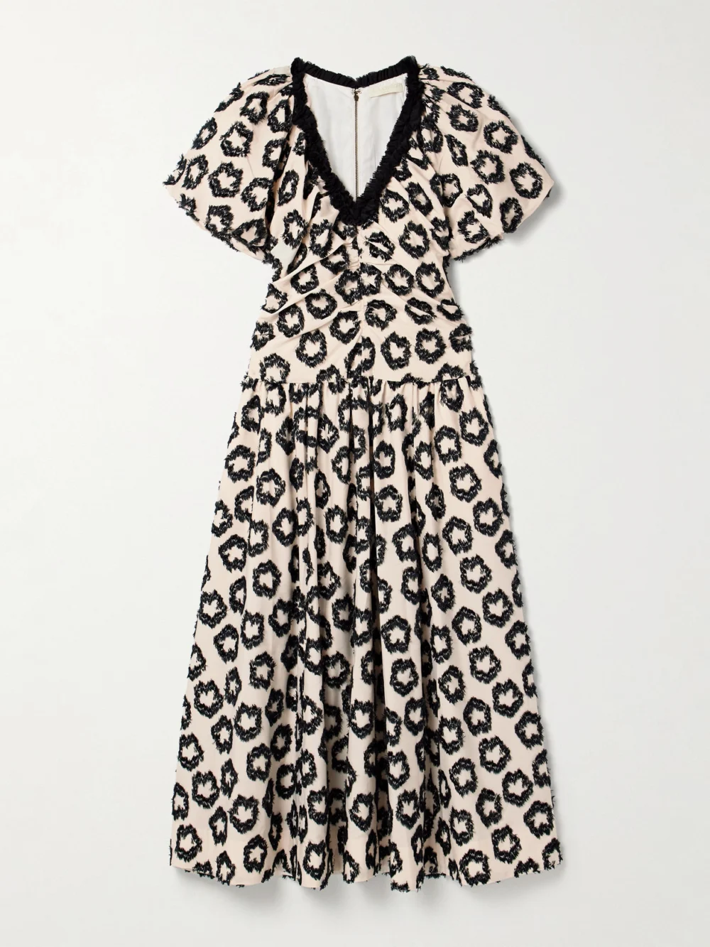 Ulla Johnson Violeta Chiffon-trimmed Ruched Fil Coupé Recycled-faille Midi Dress in black