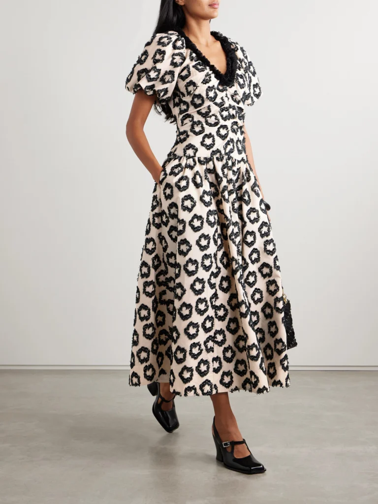 Ulla Johnson Violeta Chiffon-trimmed Ruched Fil Coupé Recycled-faille Midi Dress