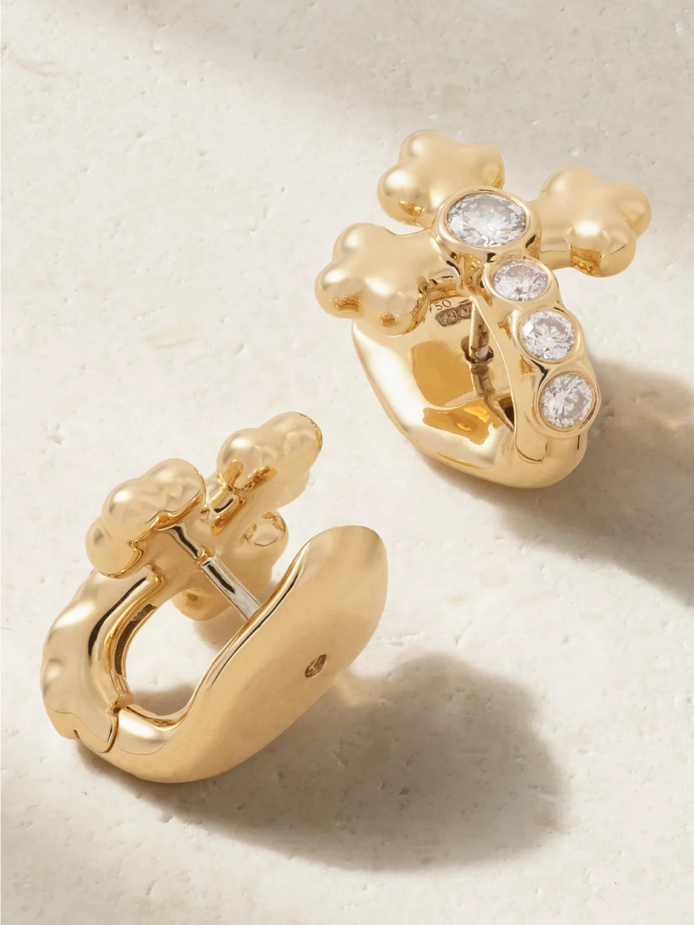 Back view of the Uniform Object Cross 18-karat Gold Diamond Earrings
