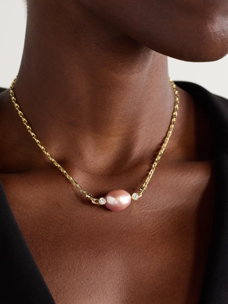 Uniform Object Machina 18-karat Gold, Pearl and Diamond Necklace