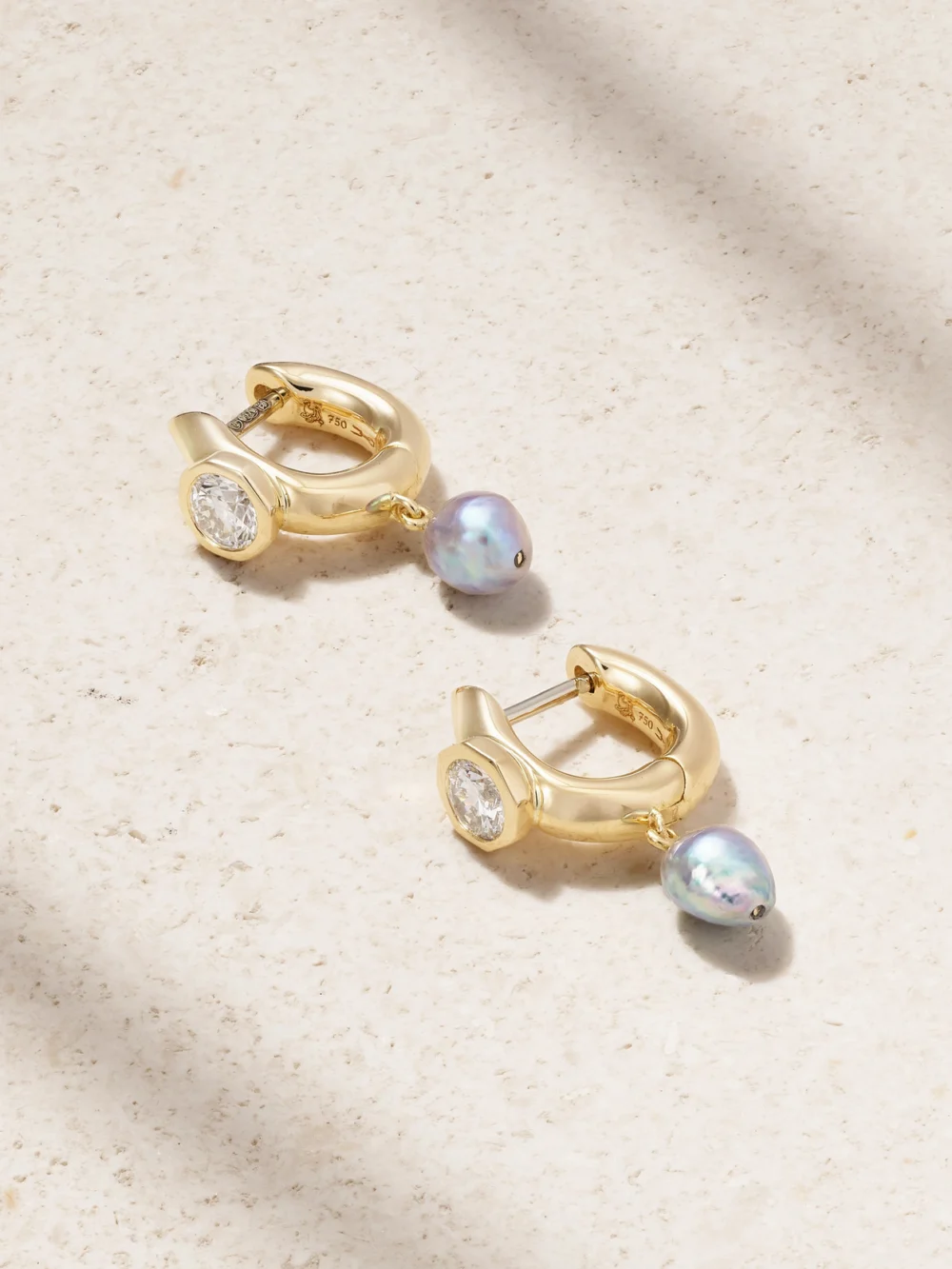Uniform Object Machine 18-karat Gold, Diamond and Pearl Hoop Earrings