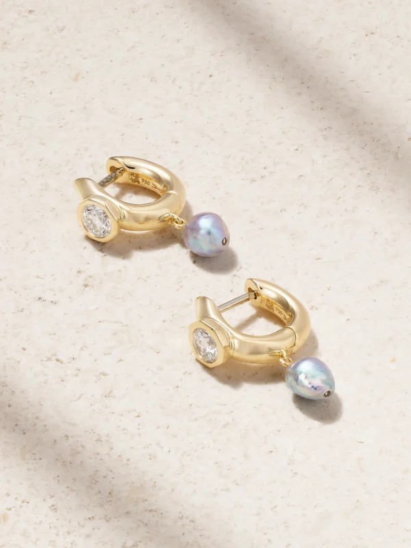 Uniform Object Machine 18-karat Gold, Diamond and Pearl Hoop Earrings