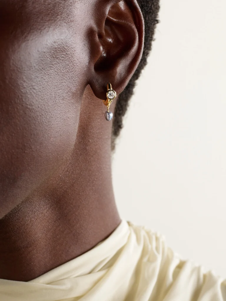 Uniform Object Machine 18-karat Gold, Diamond and Pearl Hoop Earrings