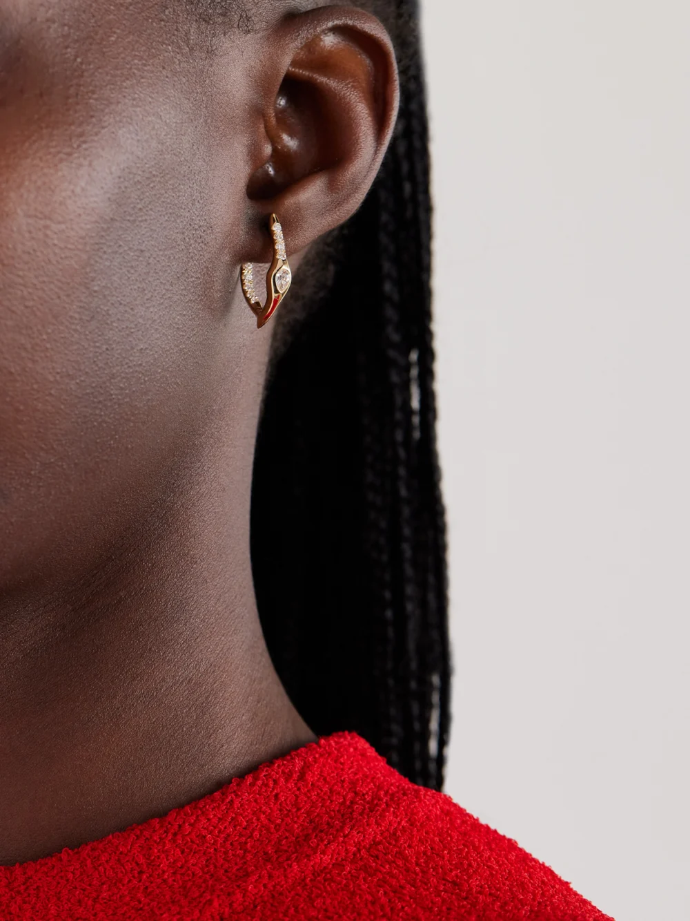 Uniform Object Mini Axle 18-karat Gold Diamond Earrings, styled view