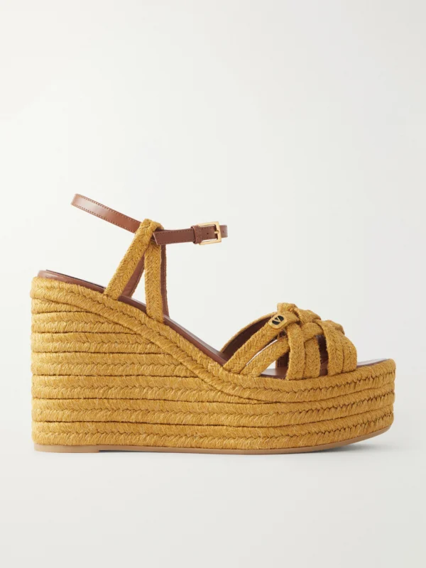 Valentino Garavani 120 Leather-trimmed Raffia Wedge Sandals