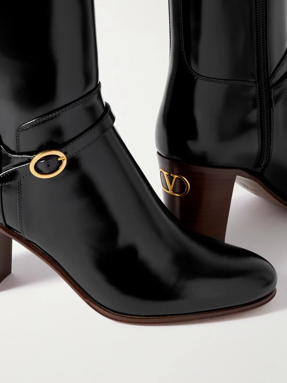 Close-up detail of the Valentino Garavani 80 Leather Ankle Boots