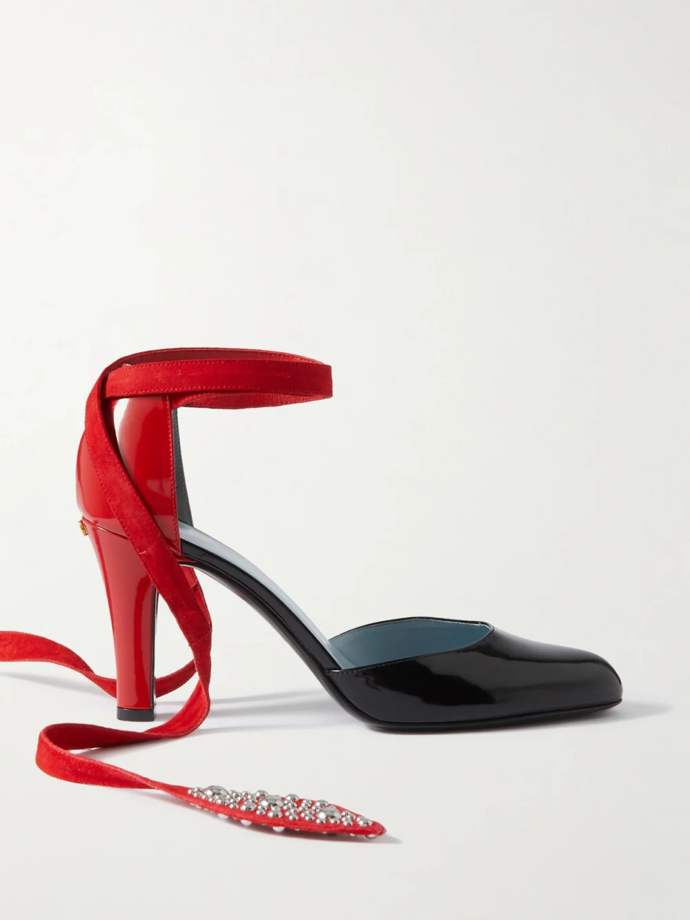 Valentino Garavani 85 Embellished Suede-trimmed Patent-leather Pumps in black
