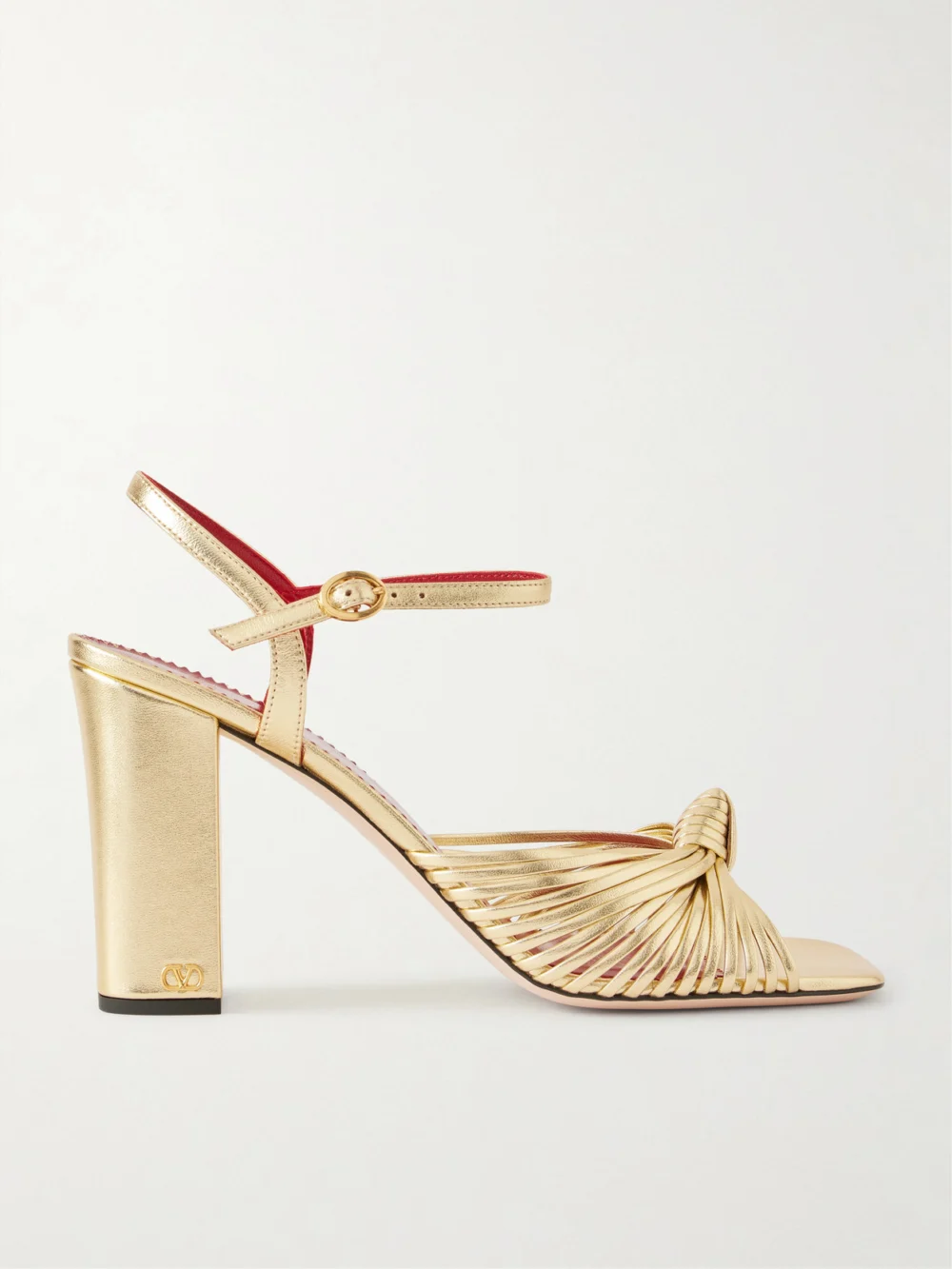 Valentino Garavani Annet 90 Knotted Metallic Leather Sandals in gold